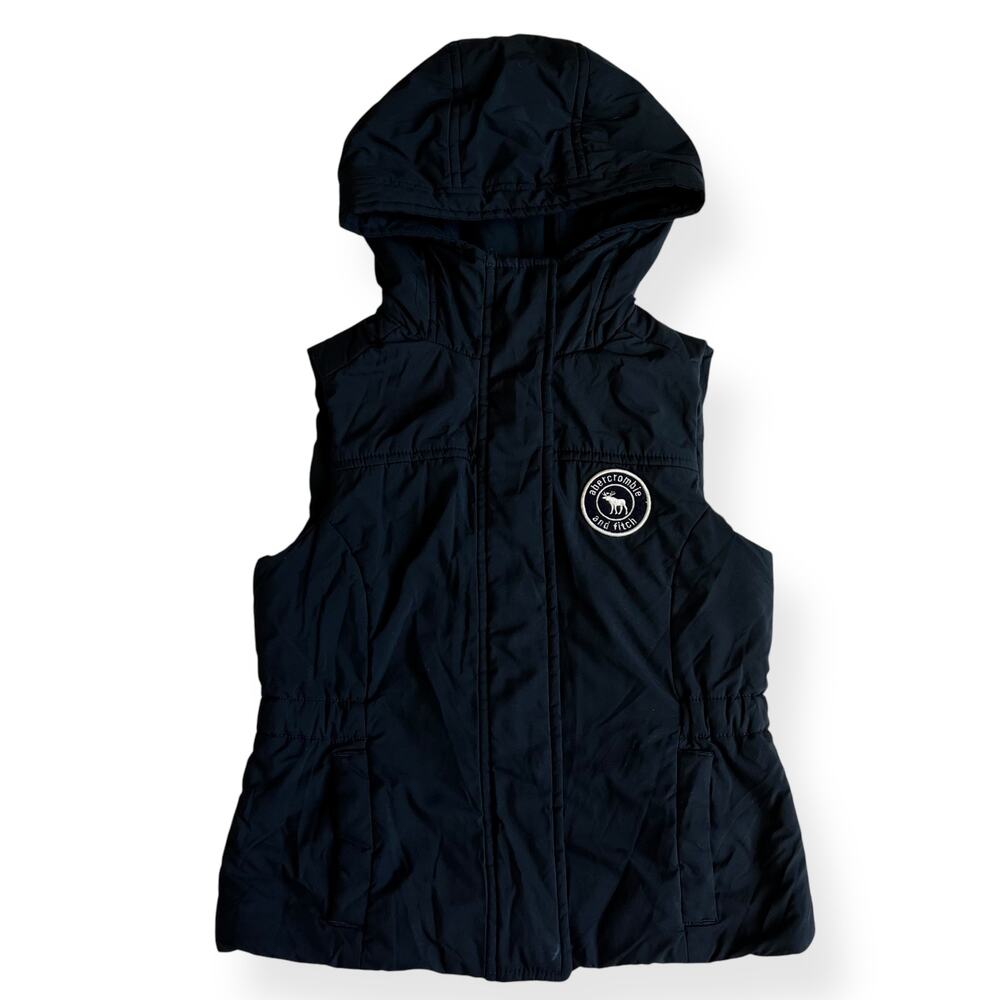 Abercrombie Kids Black Puffer Hoodie Vest Small